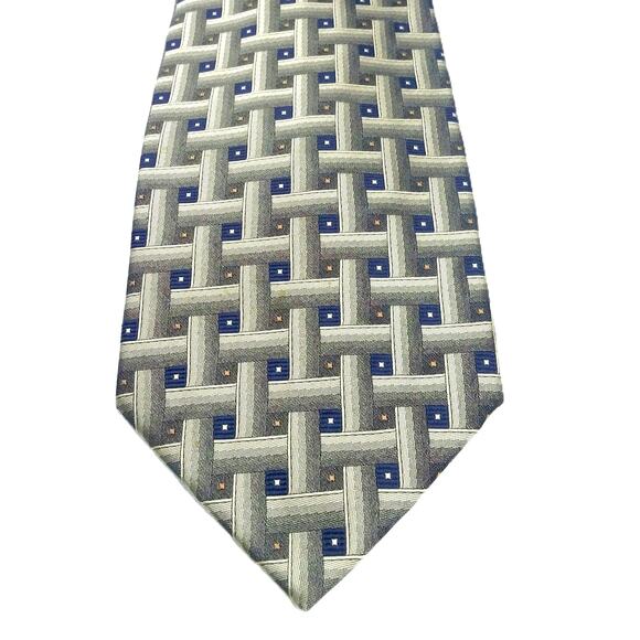 Valerio Garati Pure Silk Necktie Men Handmade Geometric Taupe Gold Black Tie - Picture 7 of 10